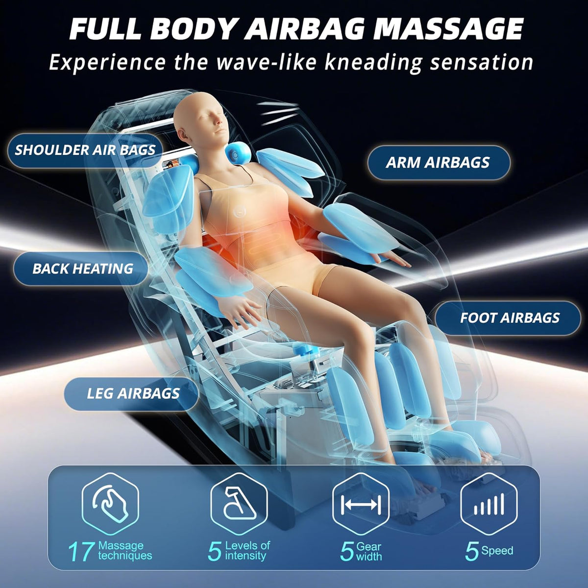 HealthRelife Fauteuil de Massage en Classe Affaires avec Massage corporel Complet, Scan corporel, Massage shiatsu, Extension Automatique du Support pour Les Mollets et Massage des Mollets Noir-Gris