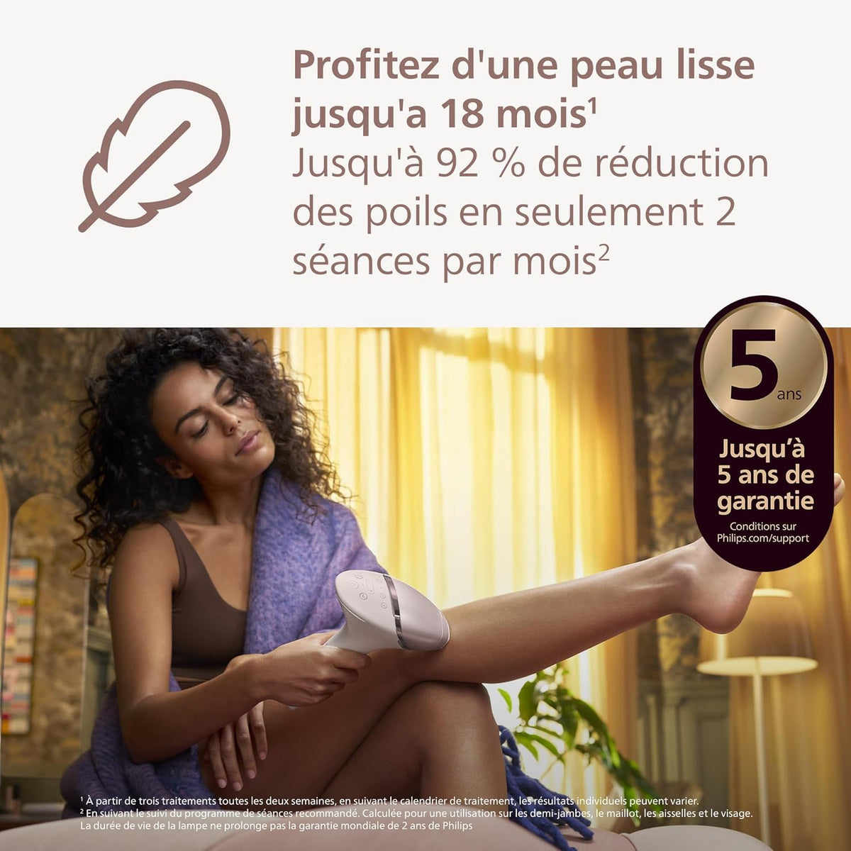 Philips Lumea série 9000, épilateur à lumière pulsée, alternative à l'épilation , technologie SenseIQ, 4 accessoires pour corps, visage, maillot et aisselles, usage avec ou sans fil, BRI957/00