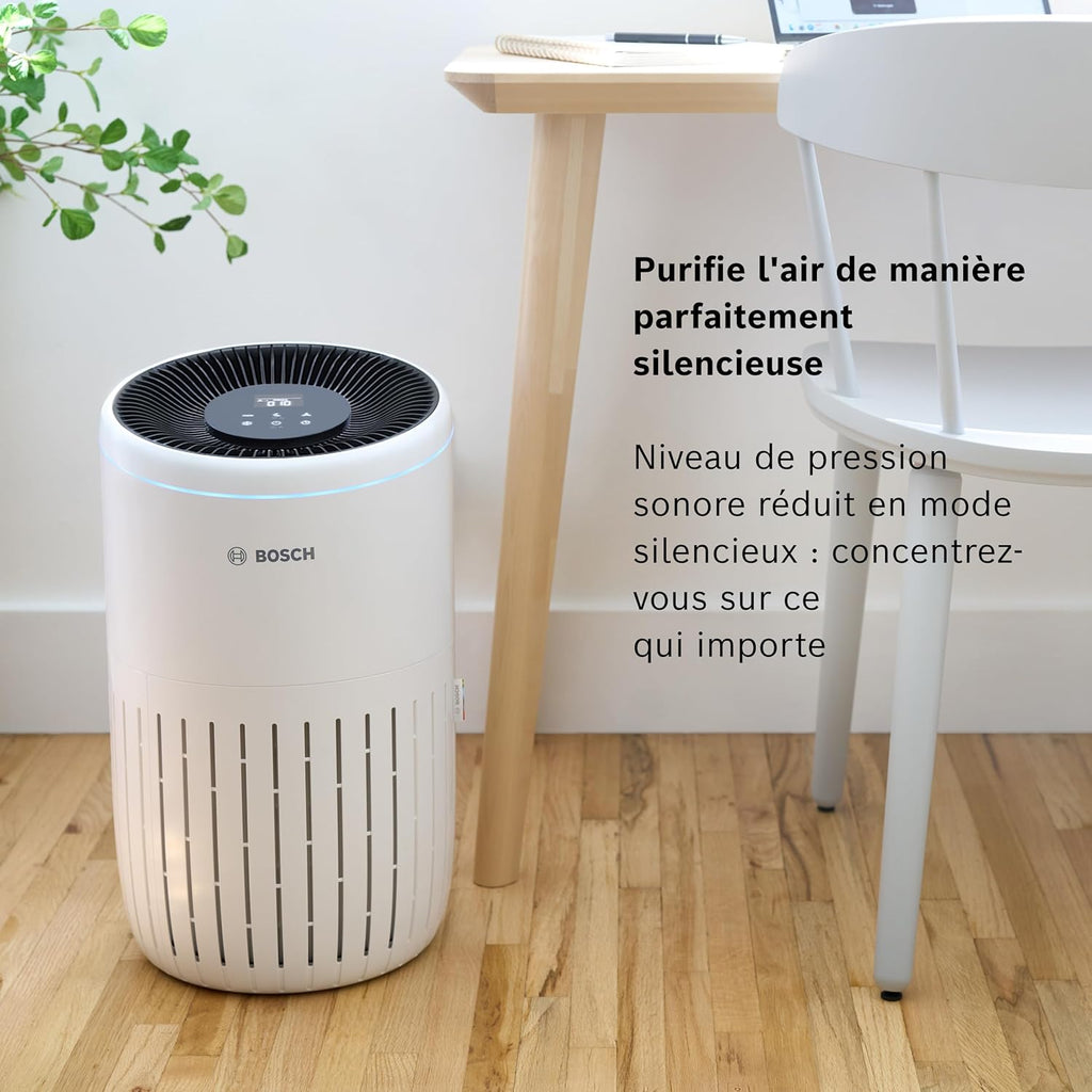 Bosch Air 4000 - Purificateur d'air - Pour les pièces jusqu'à 62,5 m2 - Filtre efficacement plus de 99% des polluants - Un capteur intelligent, modes auto et silence (< 25 dB(A)) - CADR : 300 m3/h
