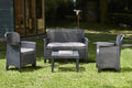 Dmora - Set salon d'extérieur Ostuni, Salon de jardin composé de 2 fauteuils, 1 canapé et 1 table basse, salon effet rotin avec coussins, 100% Made in Italy, Anthracite