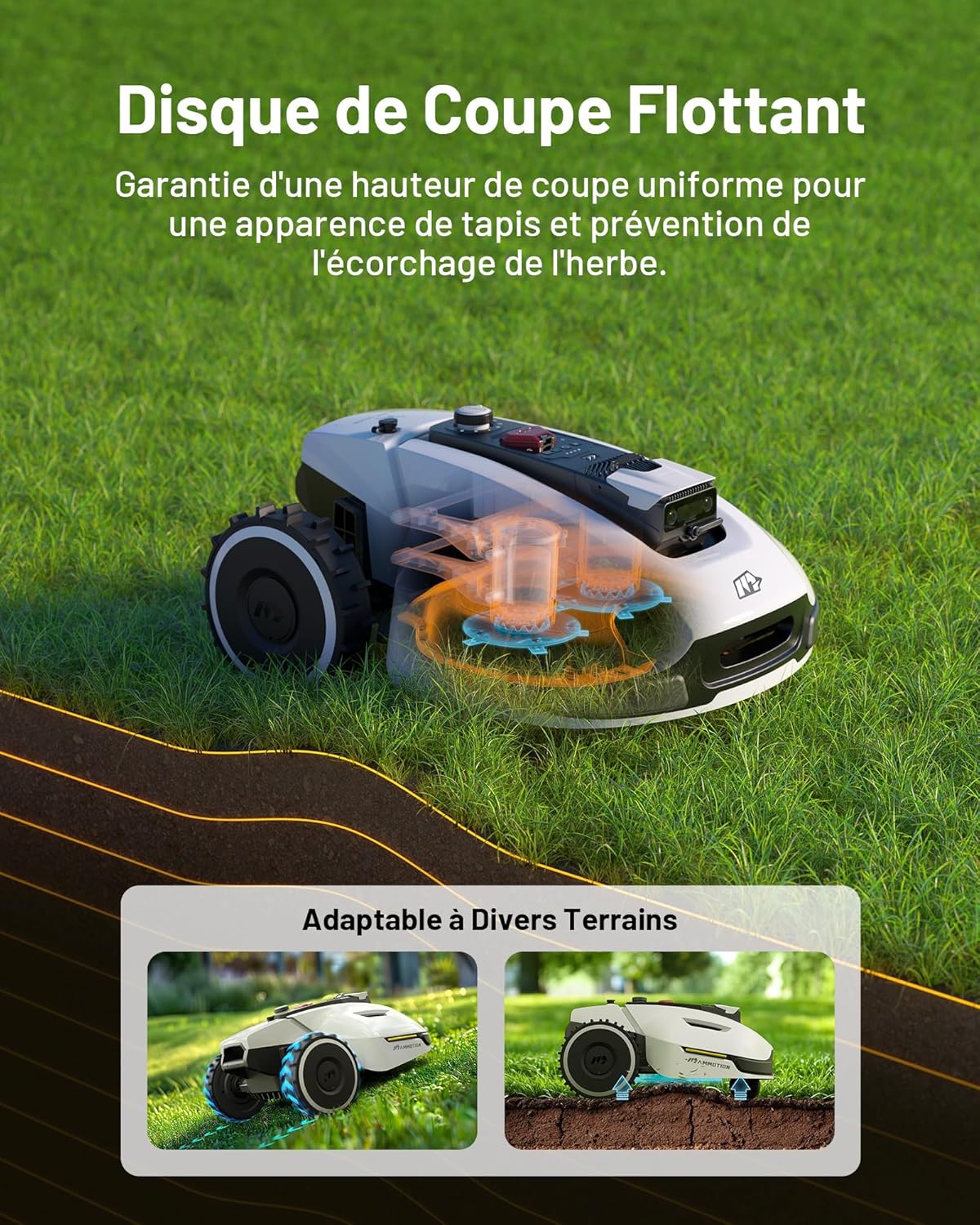 MAMMOTION YUKA 2000 Robot Tondeuse sans Fil Périphérique, NetRTK+Vision, Aucune Antenne RTK Requise, Recommandé 2000 m2, Max. 2400 m2, Pelouse Semblable à Un Tapis, Disque de Coupe Double, Module 4G