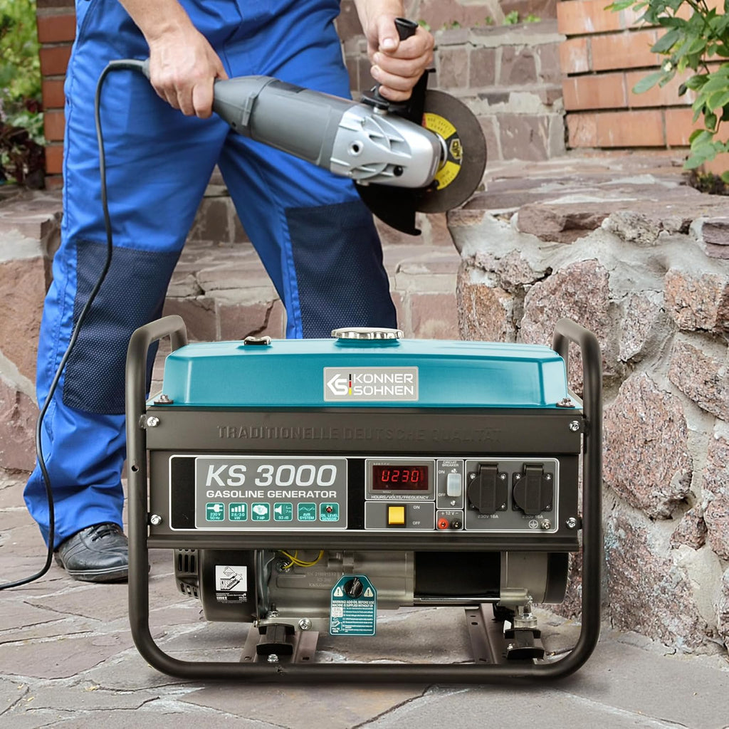 Groupe électrogène à essence KS 3000 puissance max 3000 W, prises Schuko 2x16A (230 V), EURO-V, régulateur de tension automatique (AVR),moteur électrique enroulement 100% cuivre,generateur de courant