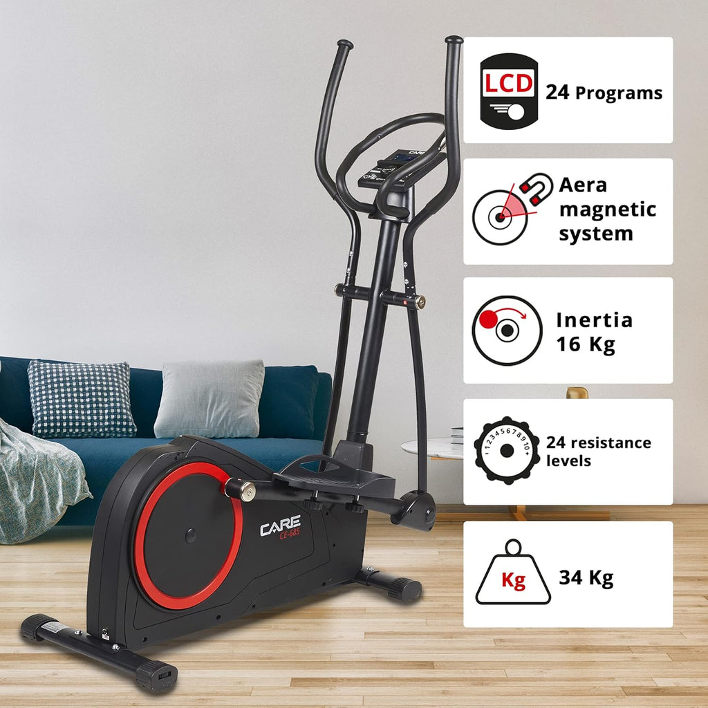 Care Fitness - Vélo Elliptique Motorisé CE-685-24 Niveaux de Difficulté - 24 Programmes - Compteur écran LCD - Port USB - Porte Tablette - Compatible Application Kinomap