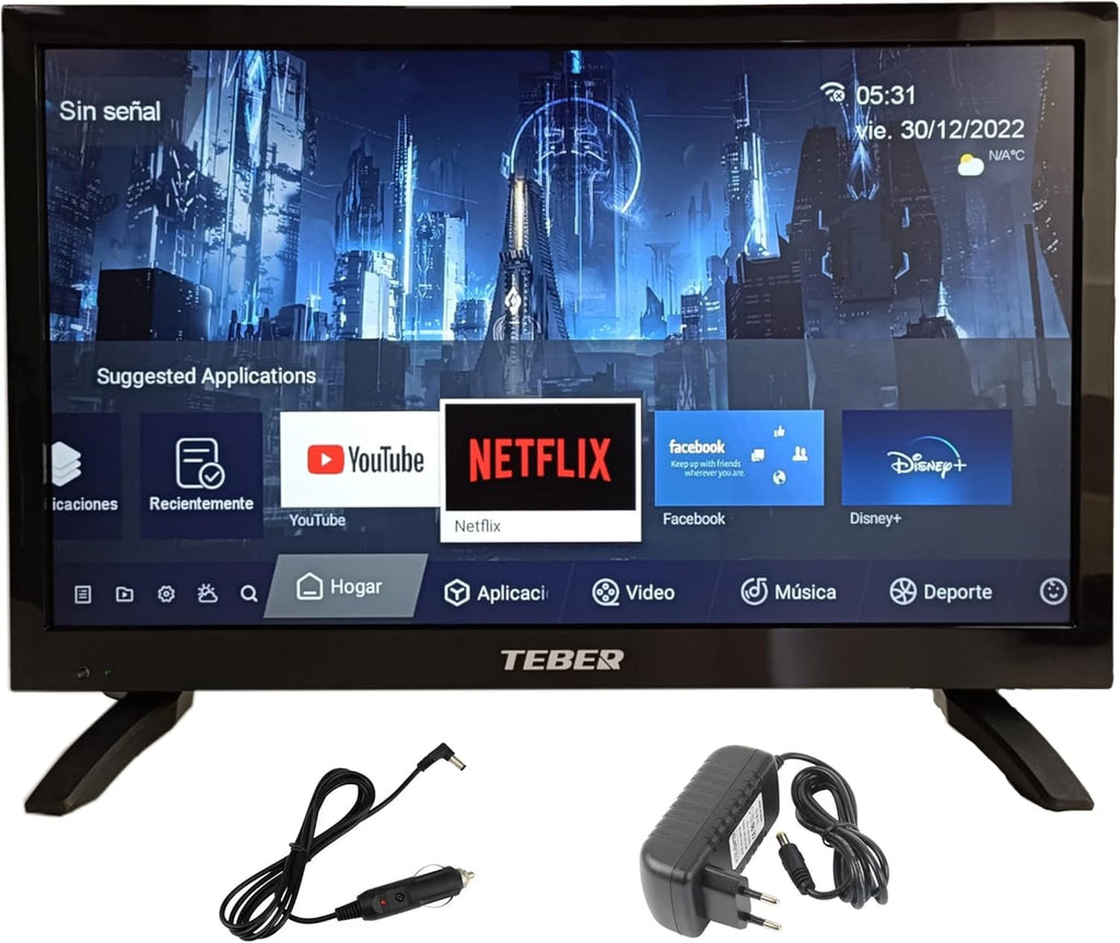TéBER. Téléviseur Intelligent 18,5 Pouces - 12v/24v/230v - Android 11 - Full HD. Grande résolution 1920x1080. DVB-S2/C/T2/T. pour Camping-Cars, Cuisines, Chambres, Bateaux, camions (19").