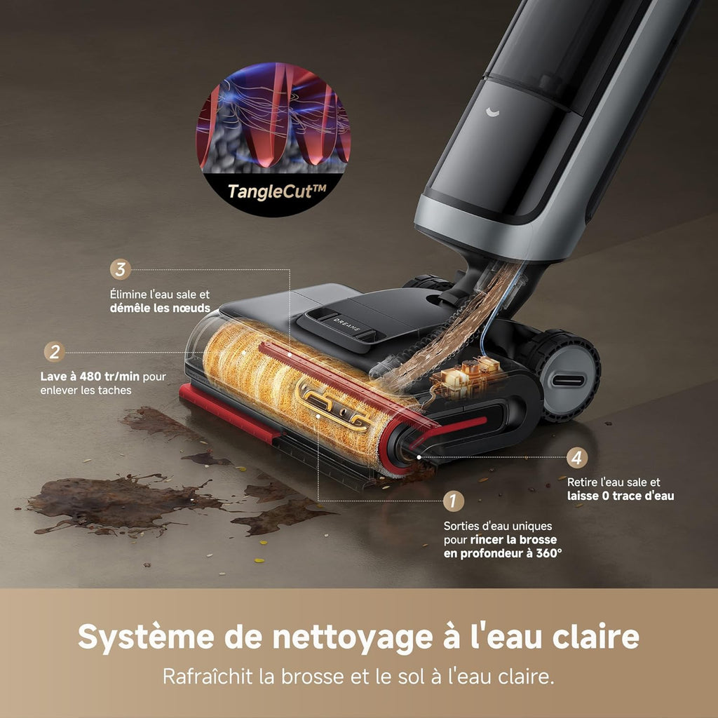 DREAME H15 Pro Heat Aspirateur Laveur, Nettoyage des sols à 85 °C, bras robotisé IA GapFree, capteur RVB intelligent, 22 kPa, 0 n?uds, lavage brosse à 100°C, séchage en 5 min à 90°C,contr?le par appli