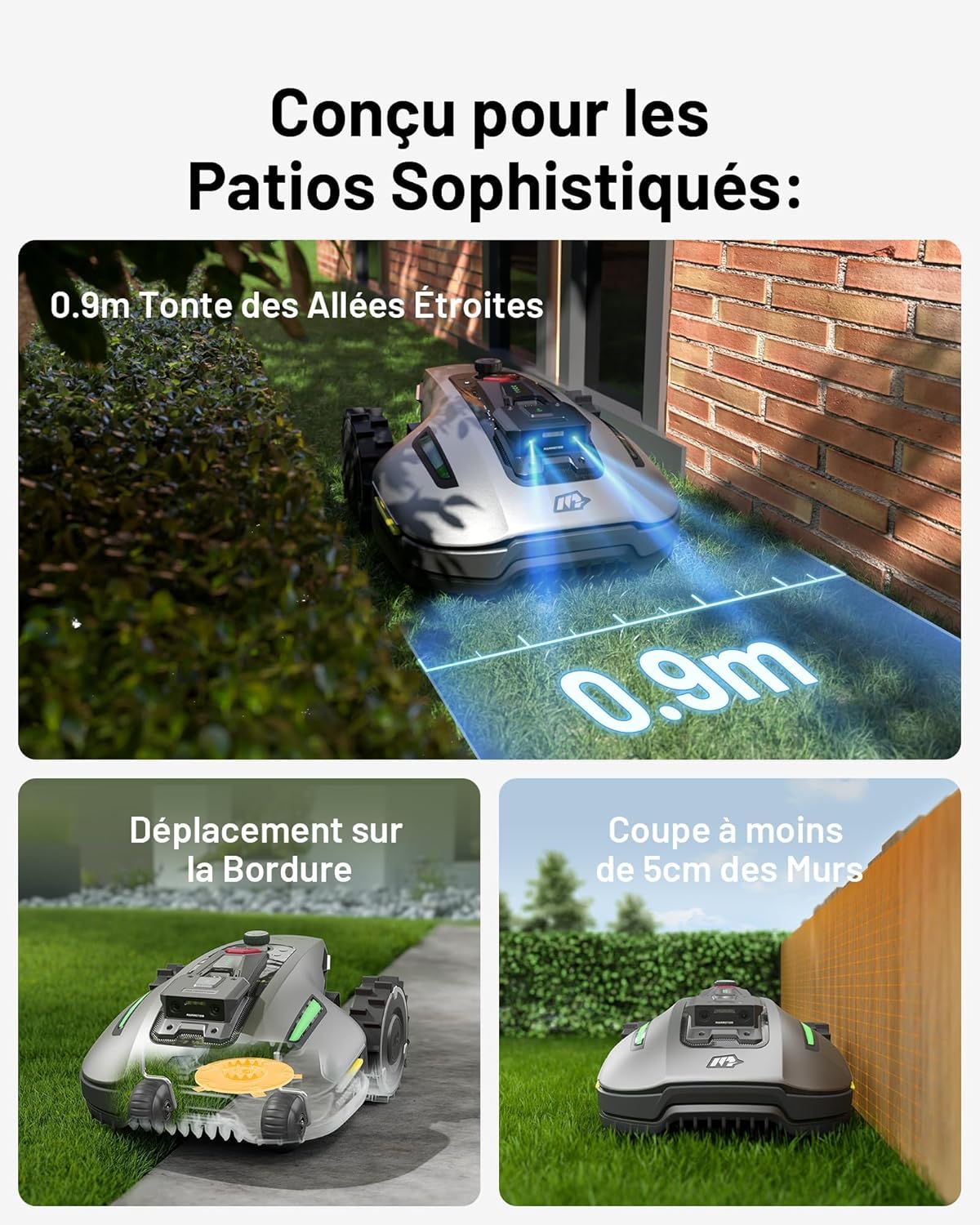 MAMMOTION YUKA Mini 700 Robot Tondeuse sans Fil Périphérique, NetRTK+Vision, Aucune Antenne RTK Requise, Recommandé 700 m2, Pente à 50%, Cartographie Automatique, avec Module 4G