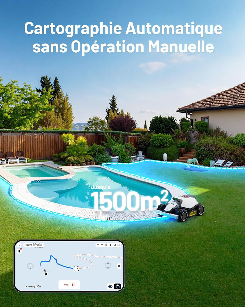MAMMOTION LUBA Mini AWD 800 Robot Tondeuse sans Fil Périphérique, NetRTK+Vision, Aucune Antenne RTK Requise, Recommandé 800m2, Max. 1000m2, Pentes à 80%, avec Module 4G
