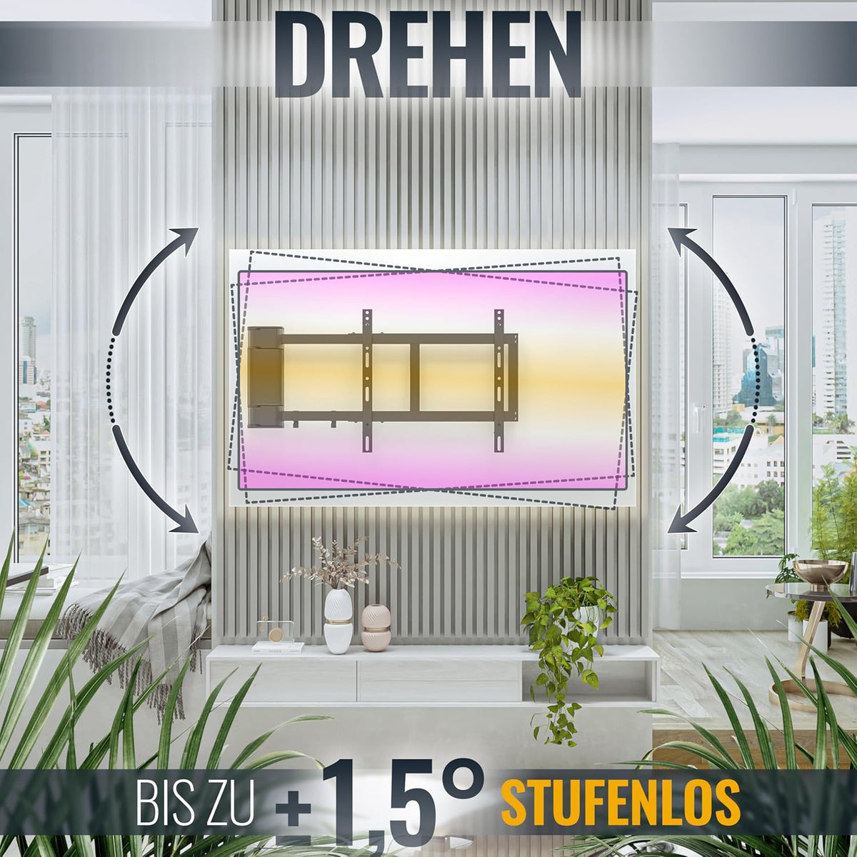 RICOO Support TV Mural orientable motorisé SE2544 Meuble de téléviseur Suspendu PC Plasma Smart OLED incurvé Fixation Murale télé LED LCD 3D 4K VESA 200x200 400x400 Universel avec télécommande