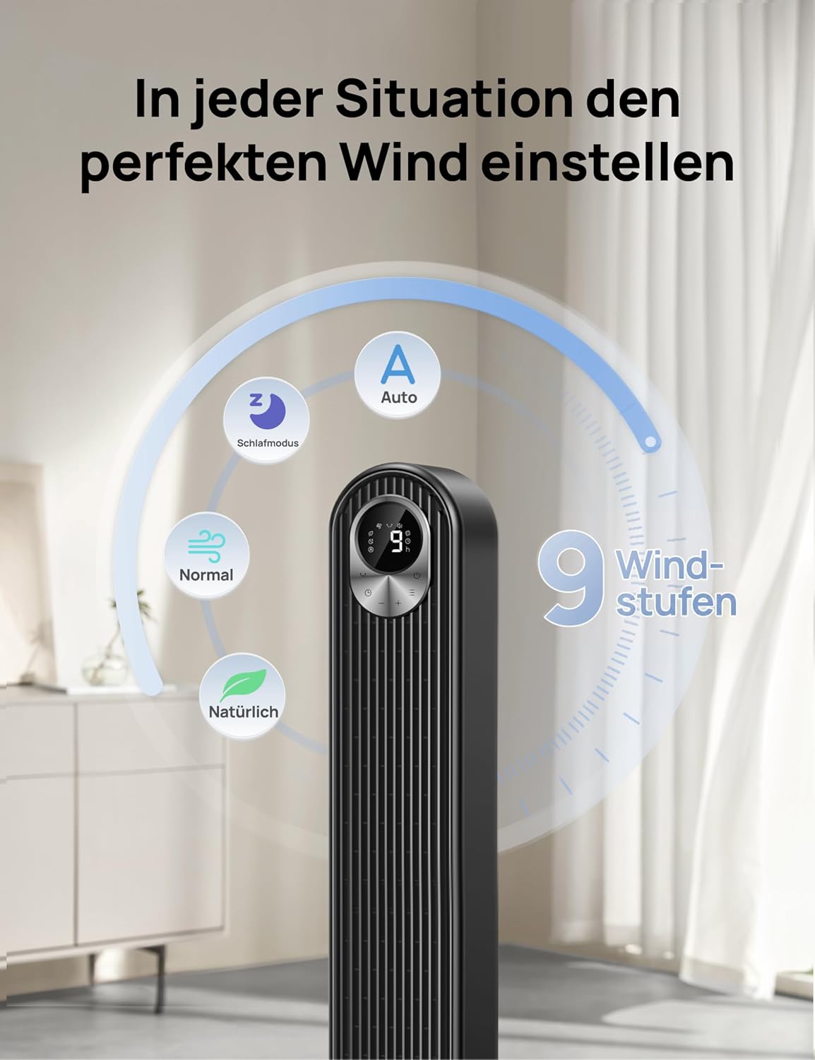Produktbild: DREO DC Motor Turmventilator Leiser – Rückansicht