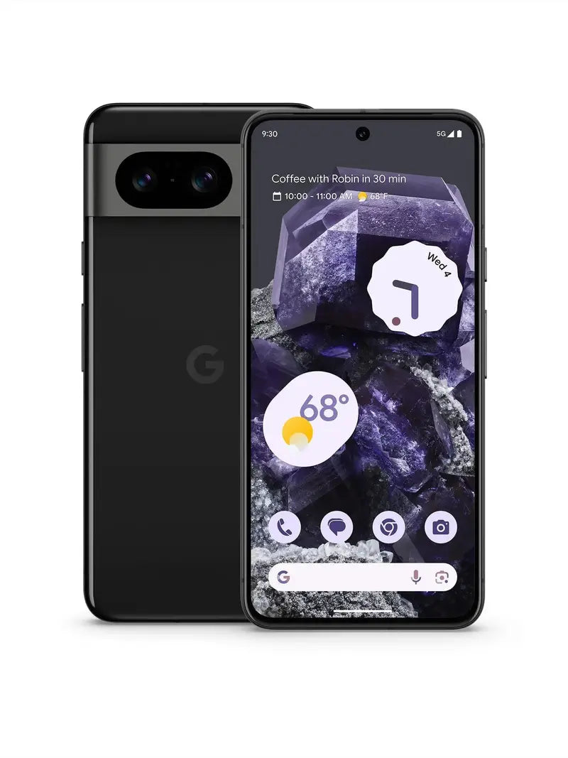 Achterkant van de Pixel 8 met cameradubbel