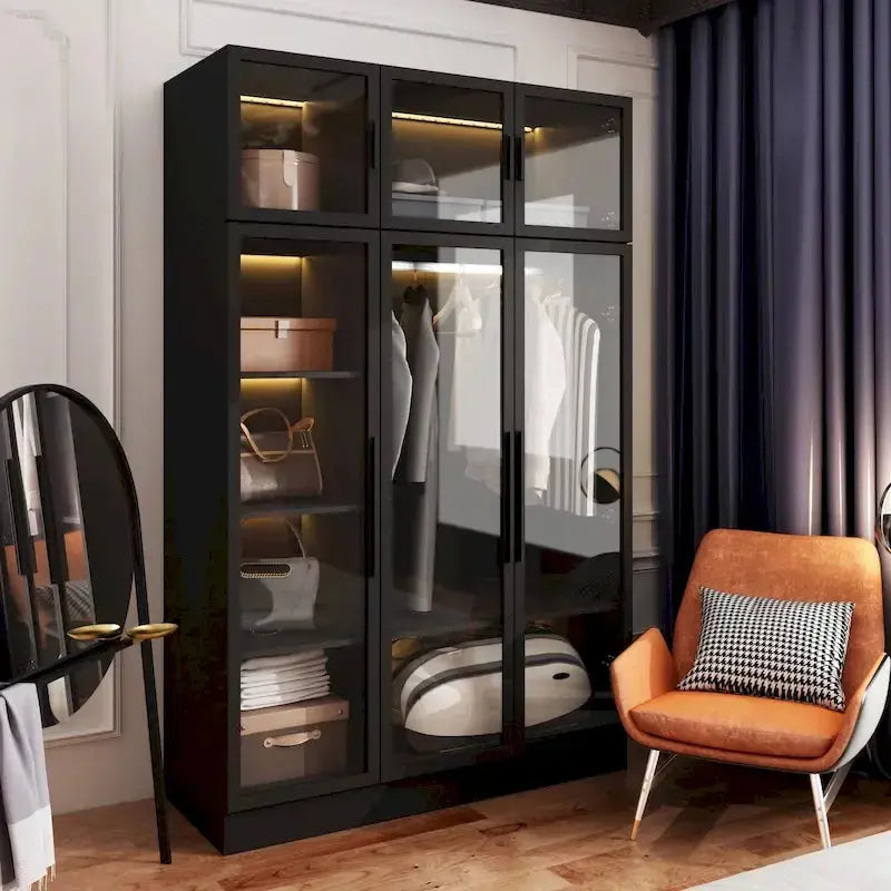 Glazen kledingkast met LED – detail van bediening en knoppen