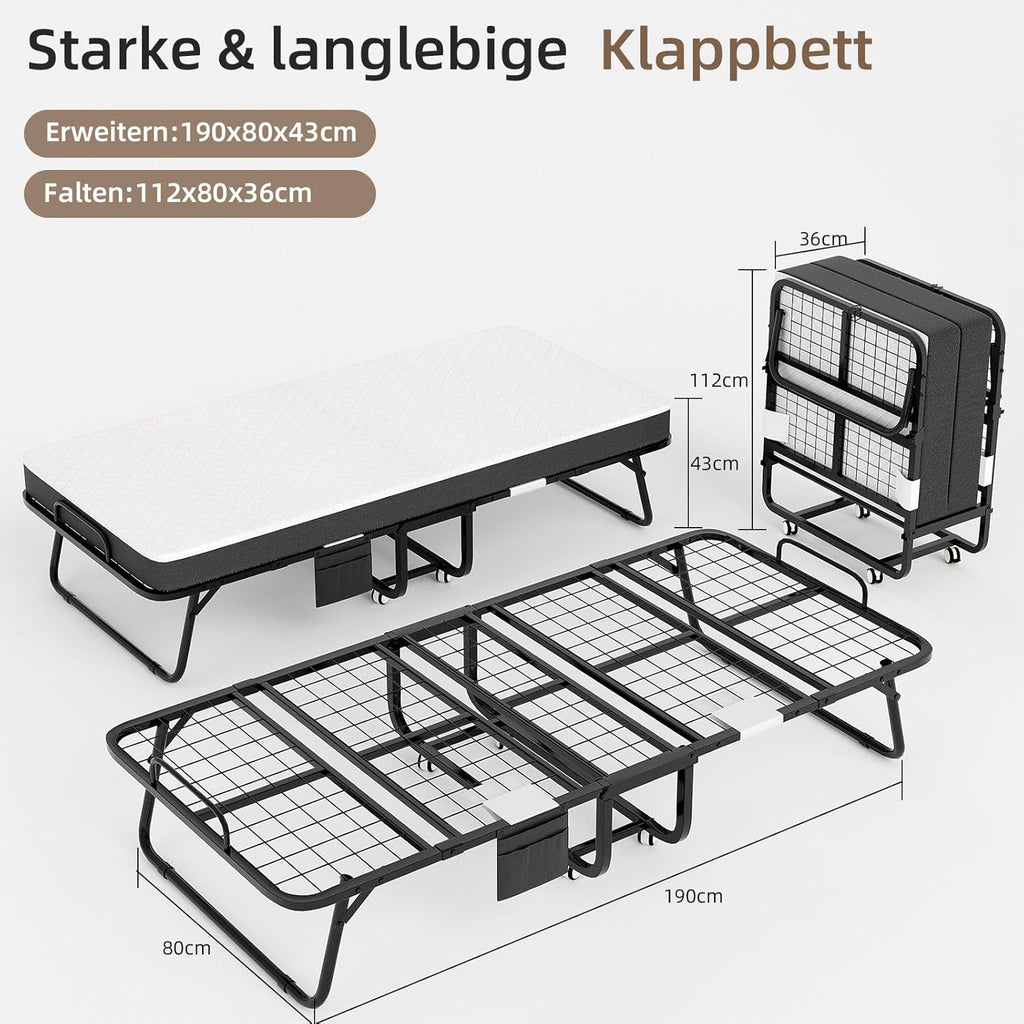 CAIYUN opklapbed – close-up matras en stalen frame