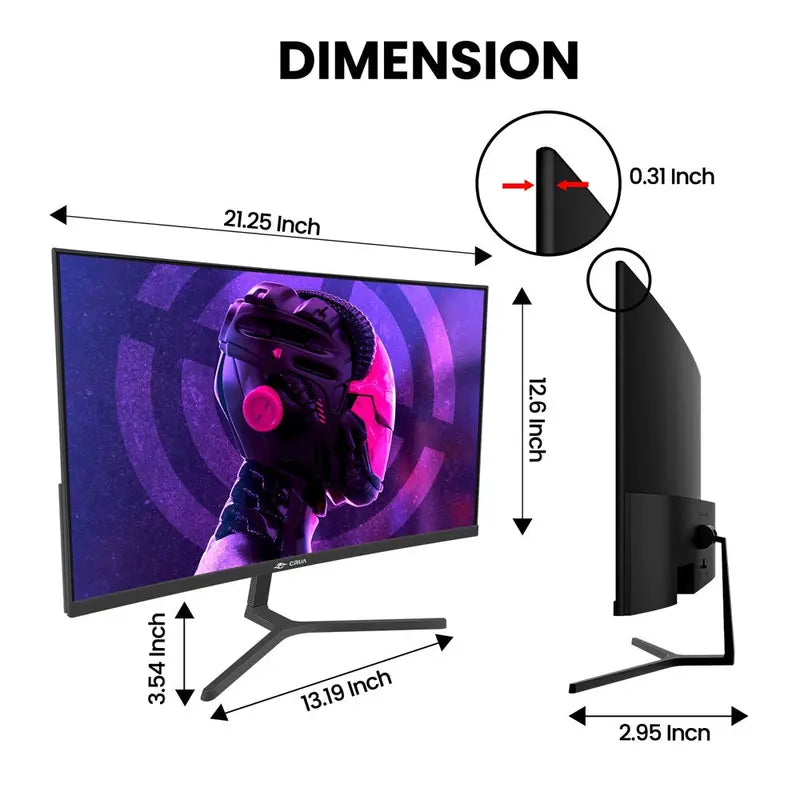 CRUA CR240DM gamingmonitor – schuin aanzicht