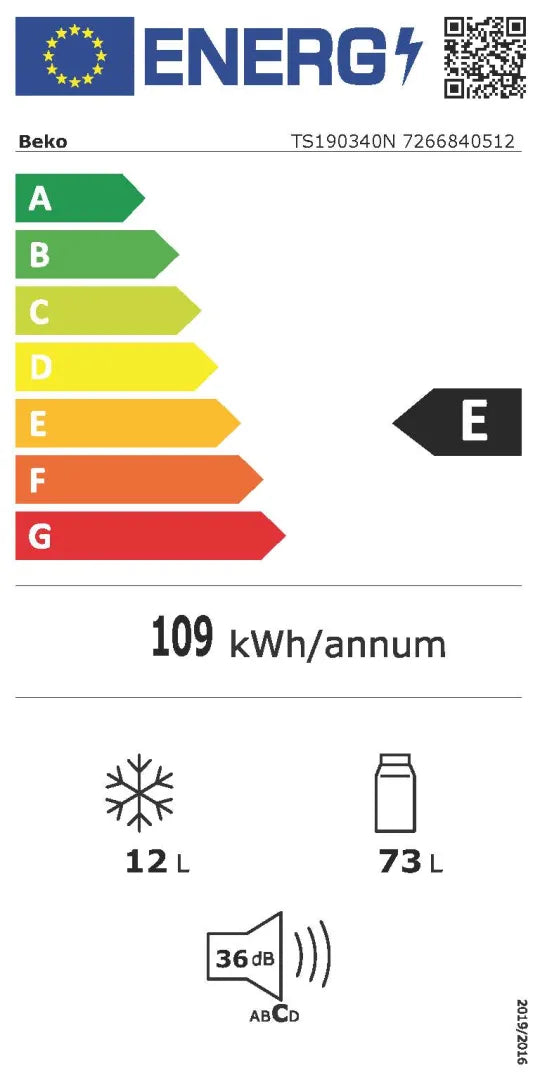 BEKO TS190340N koelkast zijkant en compacte afmeting