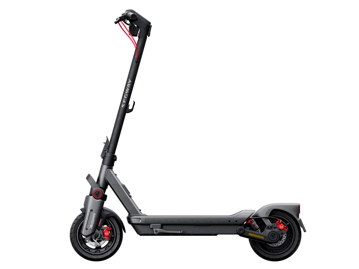 Segway Ninebot MAX G3 elektrische scooter, vooraanzicht van de grijze step