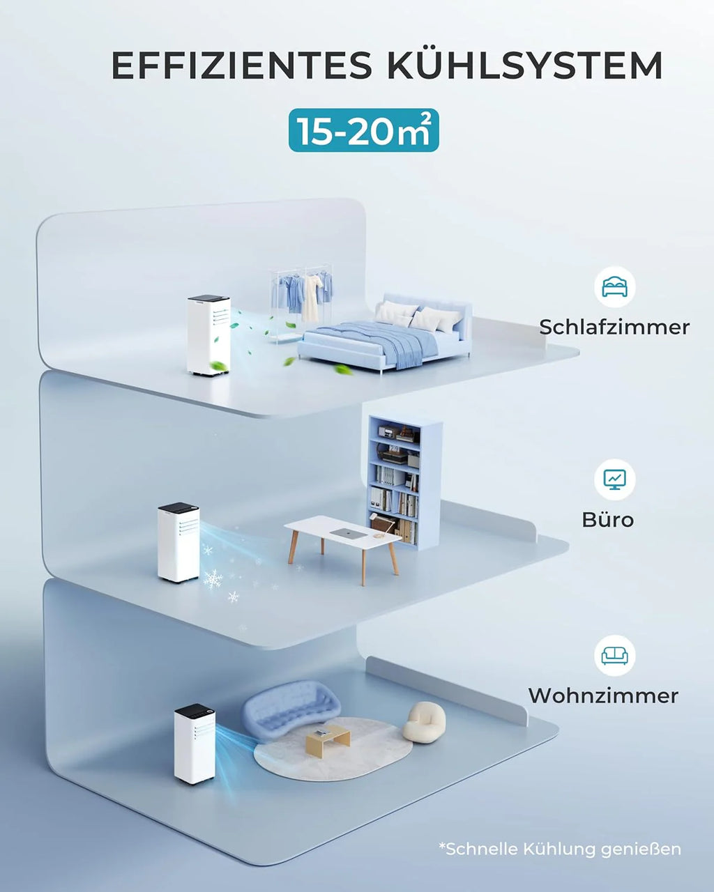 Produktbild: Mobile Klimaanlage 9000 BTU mit Abluftschlauch – Farbvariante