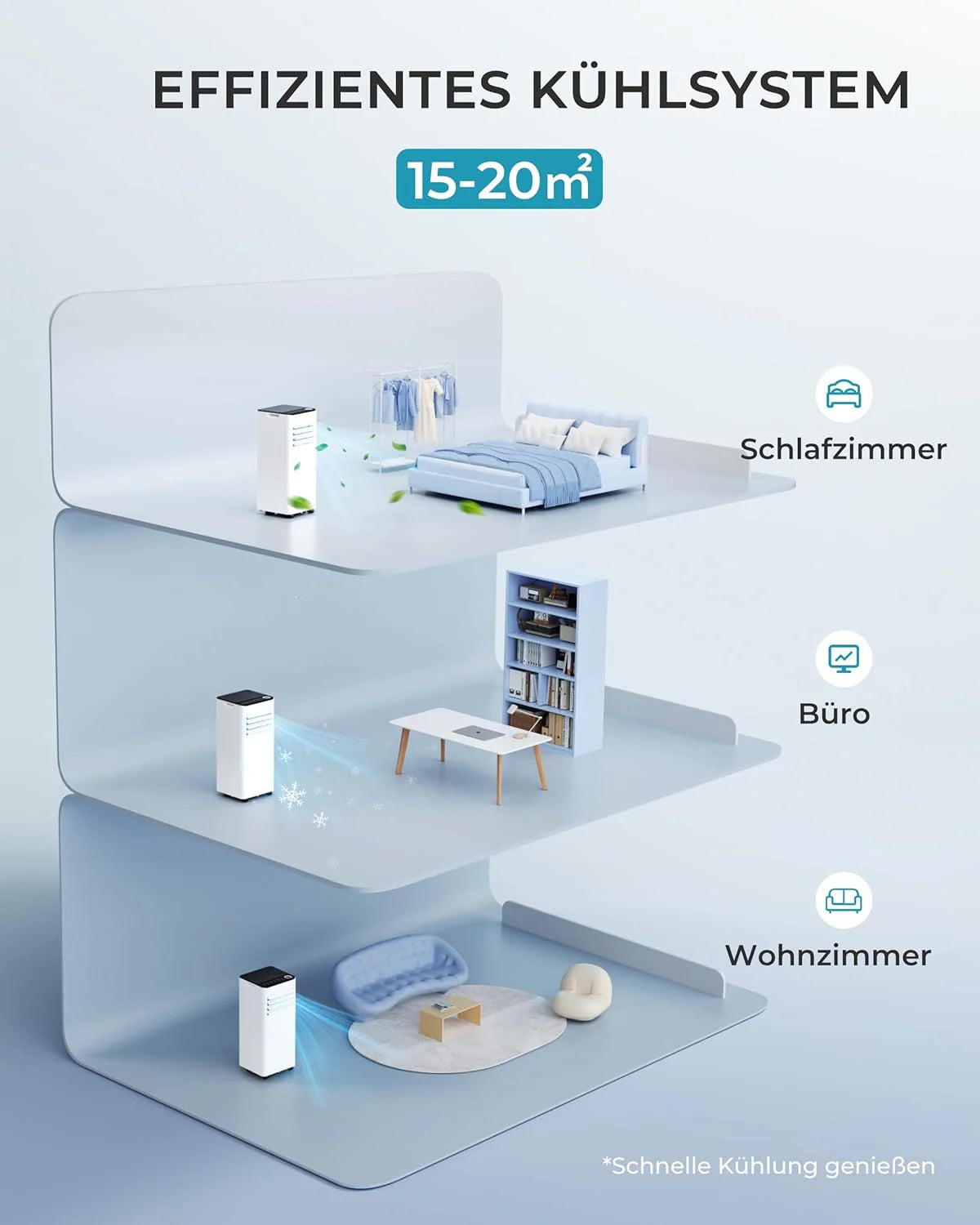 Produktbild: Mobile Klimaanlage 9000 BTU mit Abluftschlauch – Farbvariante
