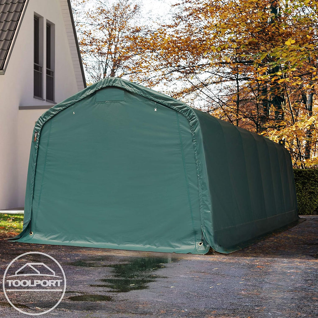 TOOLPORT Tente-Garage carport 3,3 x 8,4 m d'élevage abri agricole Tente de Stockage bache PVC 800 N Armature Solide Vert Fonce