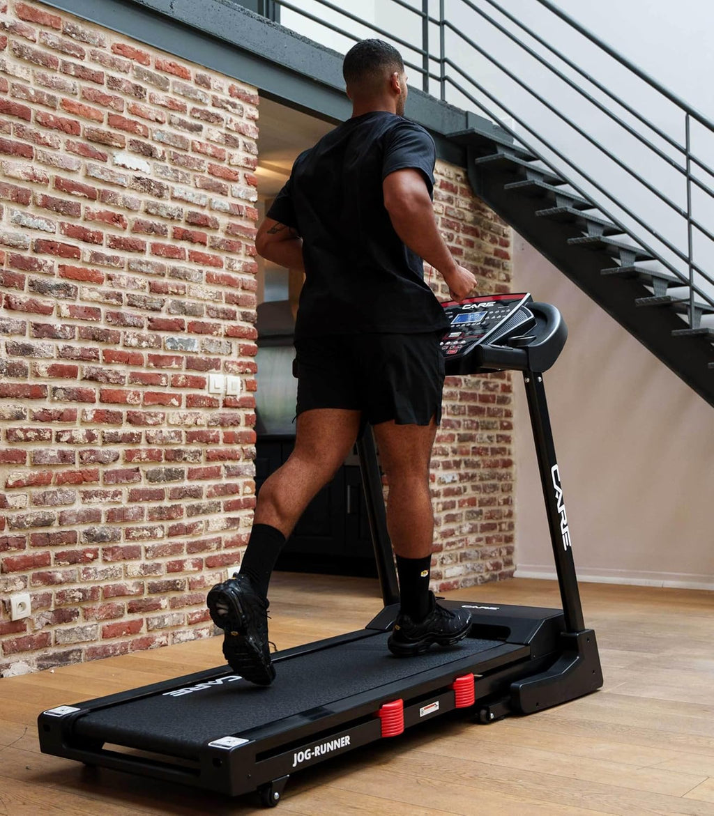 CARE FITNESS - Tapis de Course Connecté Jog Runner - Tapis de Marche électrique Inclinable et Pliable - Jusqu'à 18km/h - 18 Niveaux d'Inclinaison - 25 Programmes