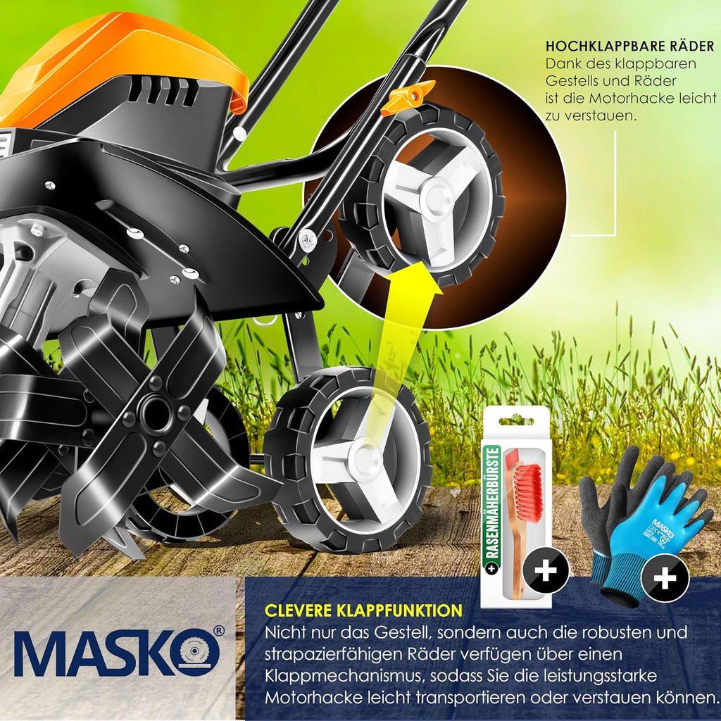 MASKO? Motobineuse électrique 1500 Watts | 40cm de Largeur de Travail, 20cm de Profondeur de Travail | Bineuse | Motoculteur à Fraise | Cultivateur | Fraiseuse de Jardin | Bineuse électrique/Orange