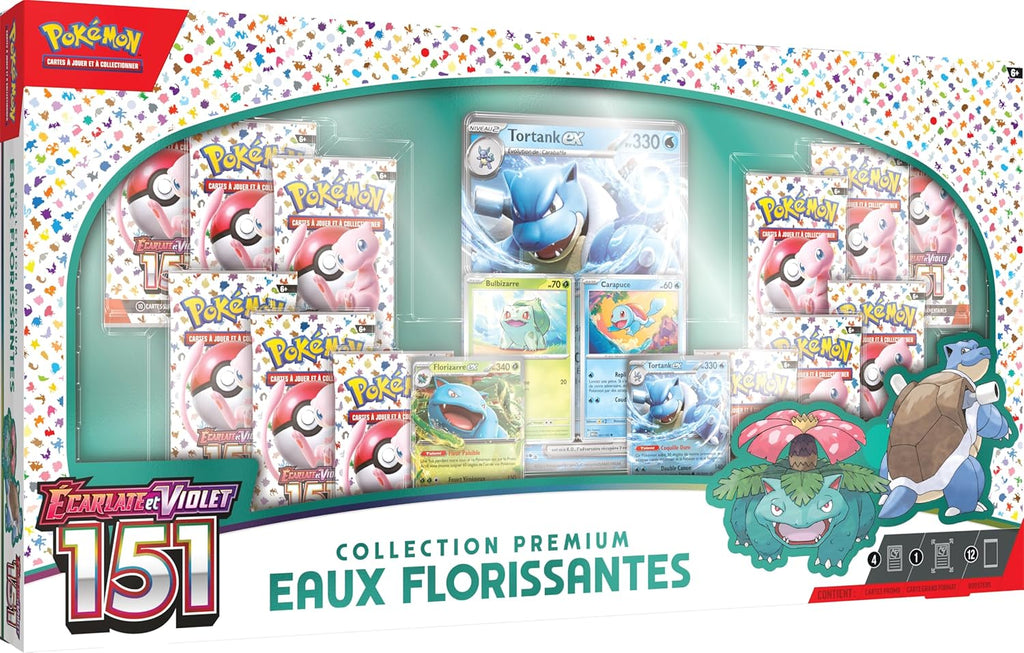 Pokémon: Collection Premium Eaux Florissantes du JCC Pokémon (4 Cartes Promo Brillantes  1 Carte Grand Format Brillante et 12 boosters)