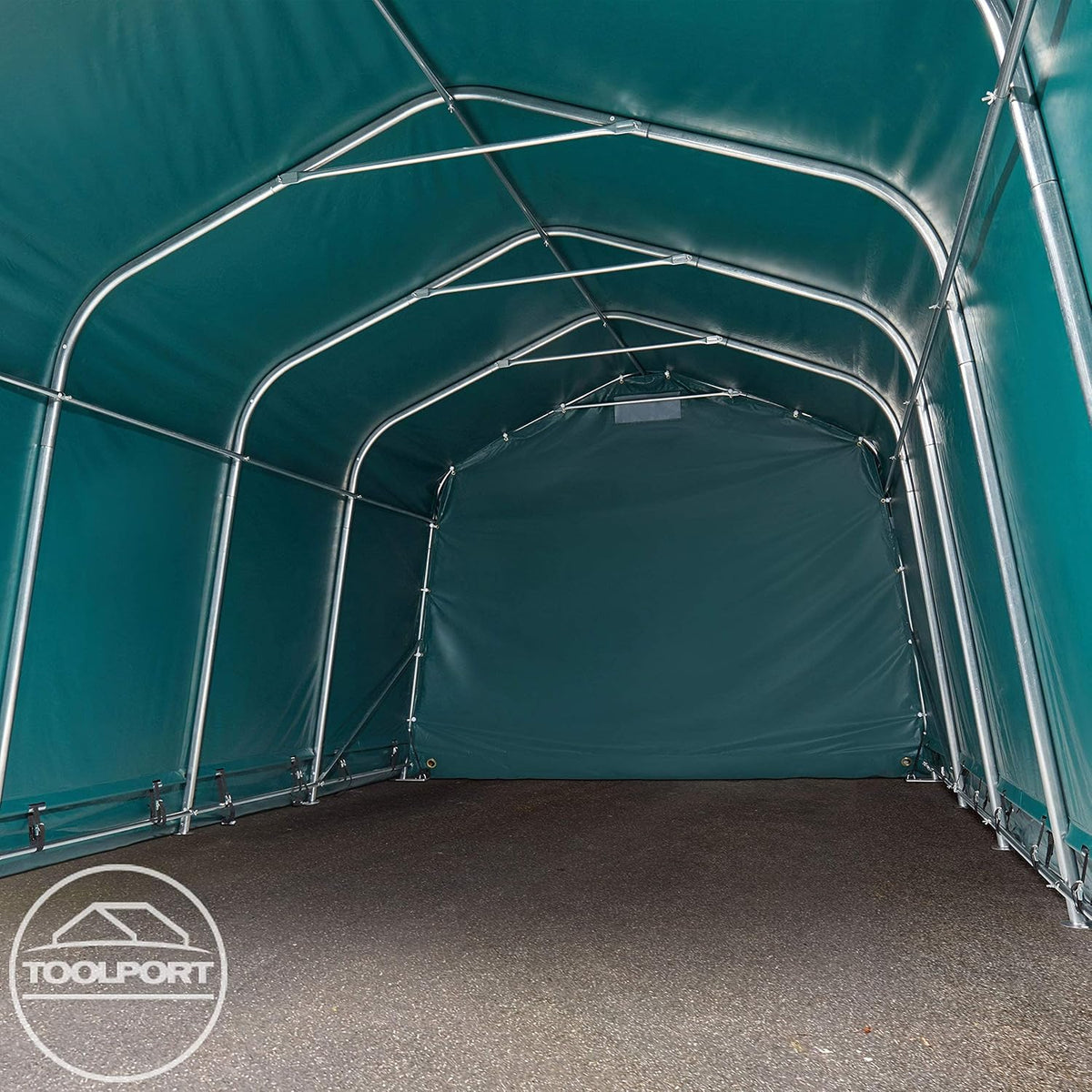 TOOLPORT Tente-Garage carport 3,3 x 8,4 m d'élevage abri agricole Tente de Stockage bache PVC 800 N Armature Solide Vert Fonce