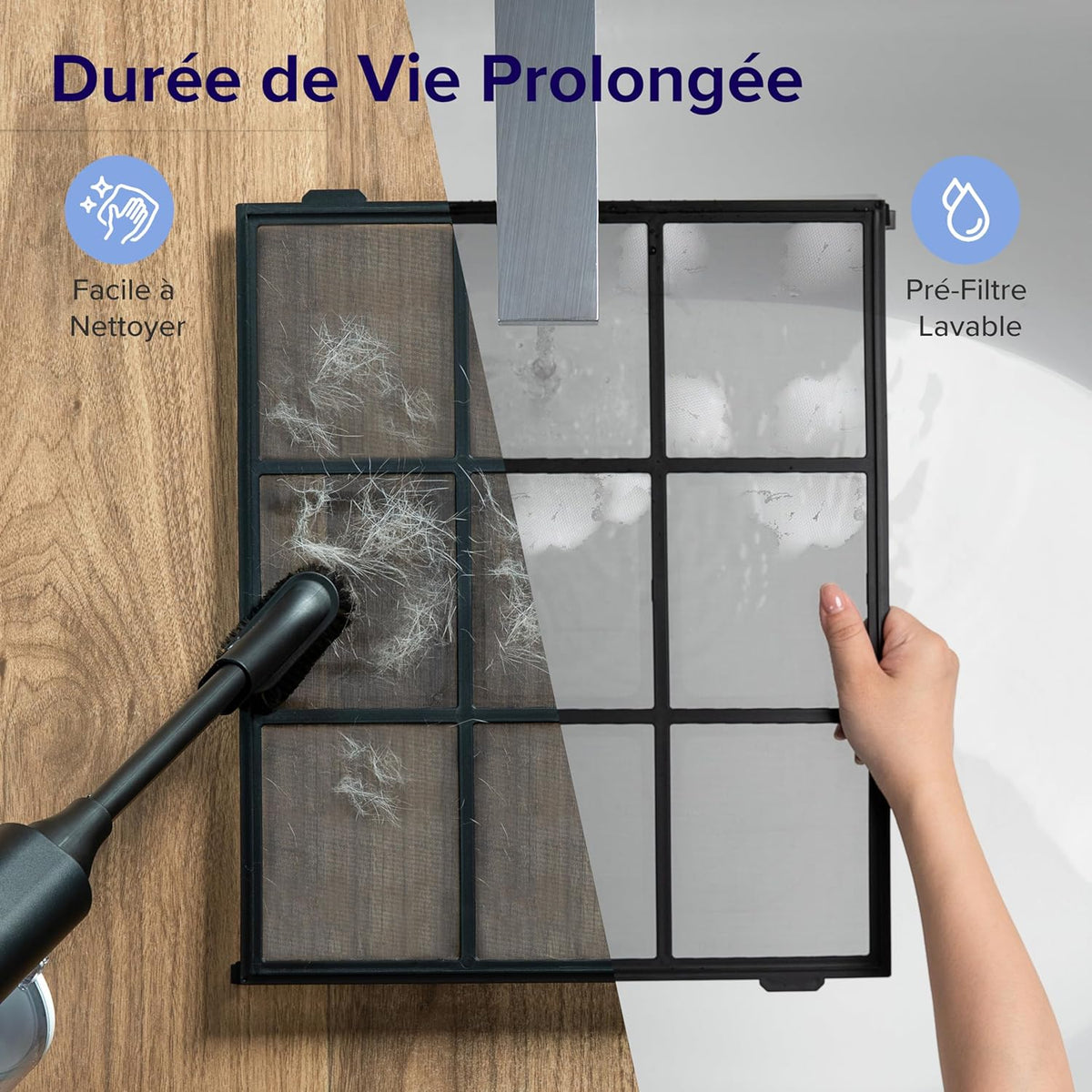 LEVOIT Purificateur d'air pour les personnes allergiques avec mode animal, CADR 416 m3/h jusqu'à 87 ㎡ pour chambre fumeur appartement, double capteur et préfiltre lavable, filtre à air HEPA contre