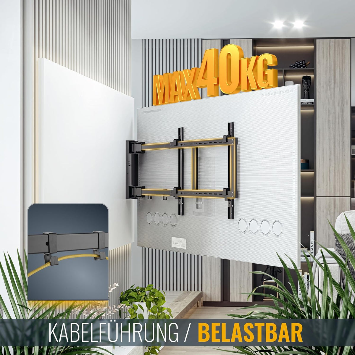 RICOO Support TV Mural orientable motorisé SE2544 Meuble de téléviseur Suspendu PC Plasma Smart OLED incurvé Fixation Murale télé LED LCD 3D 4K VESA 200x200 400x400 Universel avec télécommande