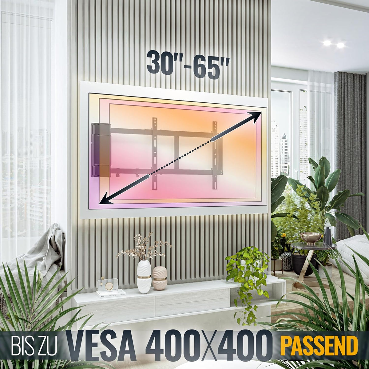 RICOO Support TV Mural orientable motorisé SE2544 Meuble de téléviseur Suspendu PC Plasma Smart OLED incurvé Fixation Murale télé LED LCD 3D 4K VESA 200x200 400x400 Universel avec télécommande