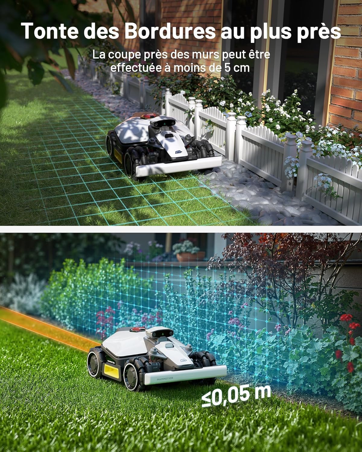 MAMMOTION LUBA Mini AWD 800 Robot Tondeuse sans Fil Périphérique, NetRTK+Vision, Aucune Antenne RTK Requise, Recommandé 800m2, Max. 1000m2, Pentes à 80%, avec Module 4G