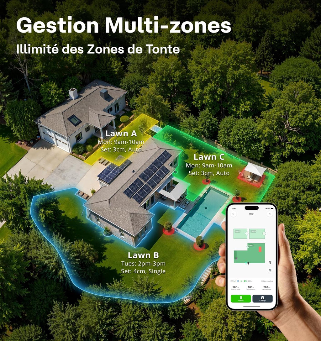 RoboUP Robot Tondeuse T1200Pro pour 1500㎡, Robot Tondeuse sans Fil Périphérique avec Tonte Personnalisé via APP, Tonte Précise des Bordures, Pentes 20°, Tondeuse Automatique pour Cour Avant et Arrière