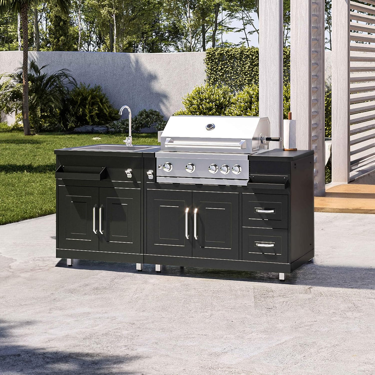 Cuisine extérieure en métal avec évier  Barbecue et Rangement