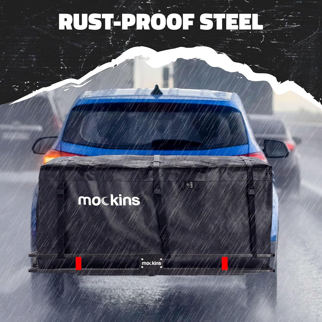 Mockins Porte-bagages pliable en acier résistant aux intempéries pour voiture, VUS et camion avec capacité de 226,8 kg | Récepteur d'attelage de 5,1 cm et accessoires de remorque cargo 152,4 x 50,8 x