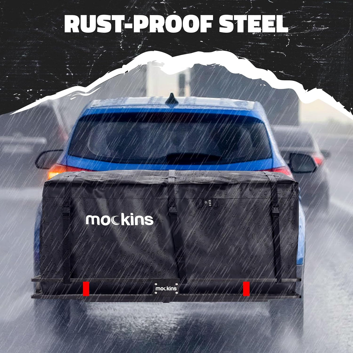 Mockins Porte-bagages pliable en acier résistant aux intempéries pour voiture, VUS et camion avec capacité de 226,8 kg | Récepteur d'attelage de 5,1 cm et accessoires de remorque cargo 152,4 x 50,8 x
