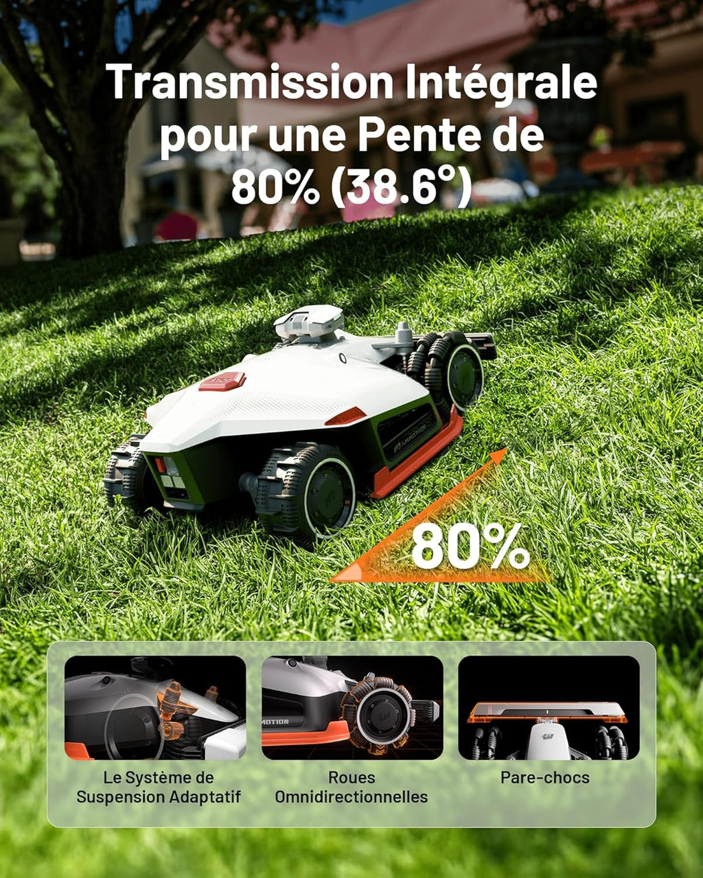 MAMMOTION LUBA 2 AWD 3000X Robot Tondeuse sans Fil Périphérique, NetRTK+Vision, Aucune Antenne RTK Requise, Recommandé 3000m2, Pentes à 80%, Hauteur de Coupe 25-70 mm,avec Module 4G