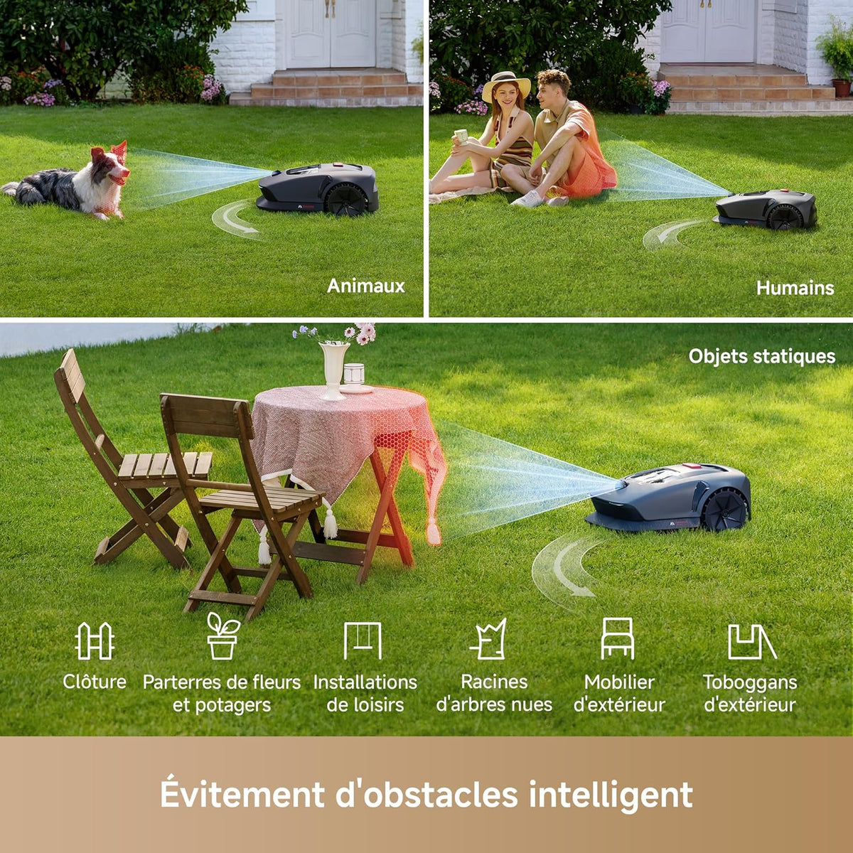 MOVA 600 Robot Tondeuse Installation sans Fil, cartographie 3D-LiDAR jusqu'à 600 m2, évitement Intelligent des Obstacles. Contr?le Via App, Coupe en U, Silencieux, alertes de sécurité.