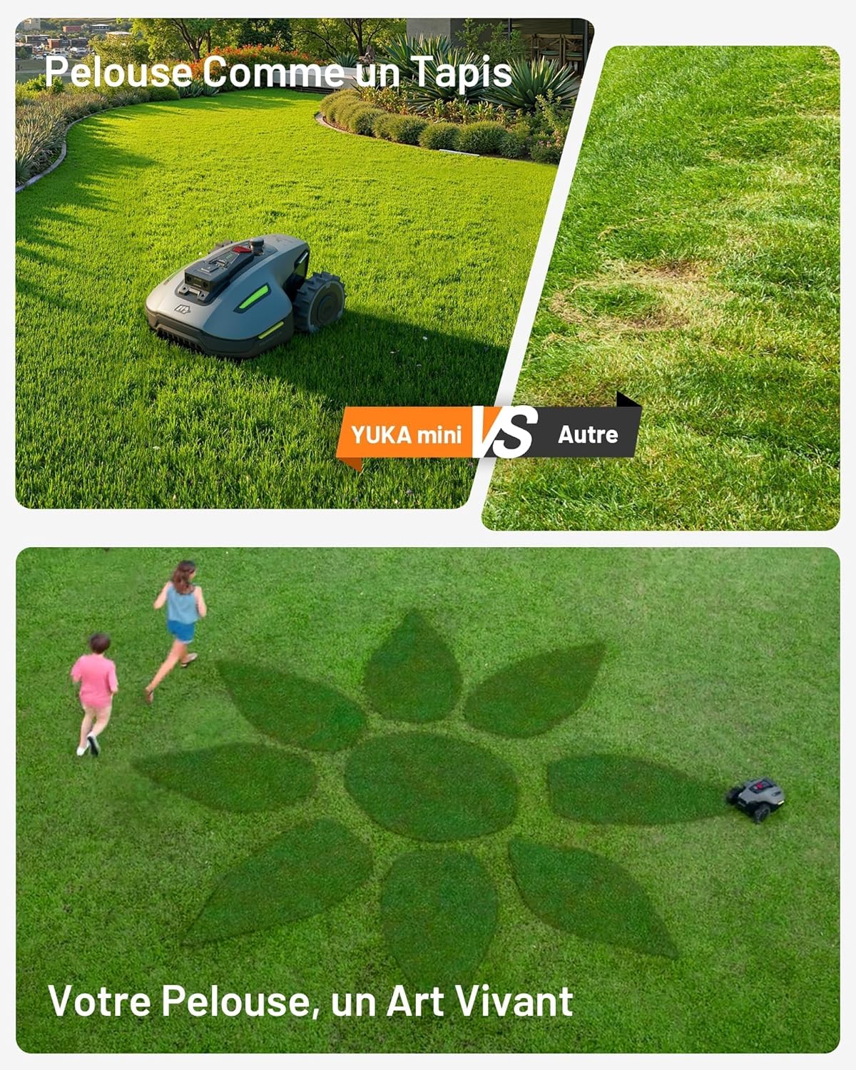 MAMMOTION YUKA Mini 700 Robot Tondeuse sans Fil Périphérique, NetRTK+Vision, Aucune Antenne RTK Requise, Recommandé 700 m2, Pente à 50%, Cartographie Automatique, avec Module 4G