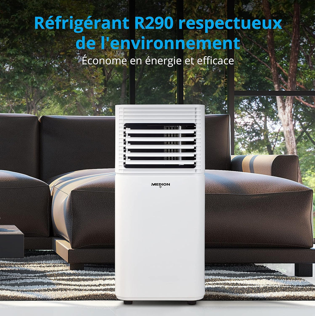 MEDION Smart Climatiseur Mobile P701 (7000 BTU  3-en-1  Refroidir  Déshumidification  Ventilation  jusqu'à 25m2  kit de joint de fenêtre  mode sommeil  contr?le Wifi  Télécommande  écran  MD 37672)