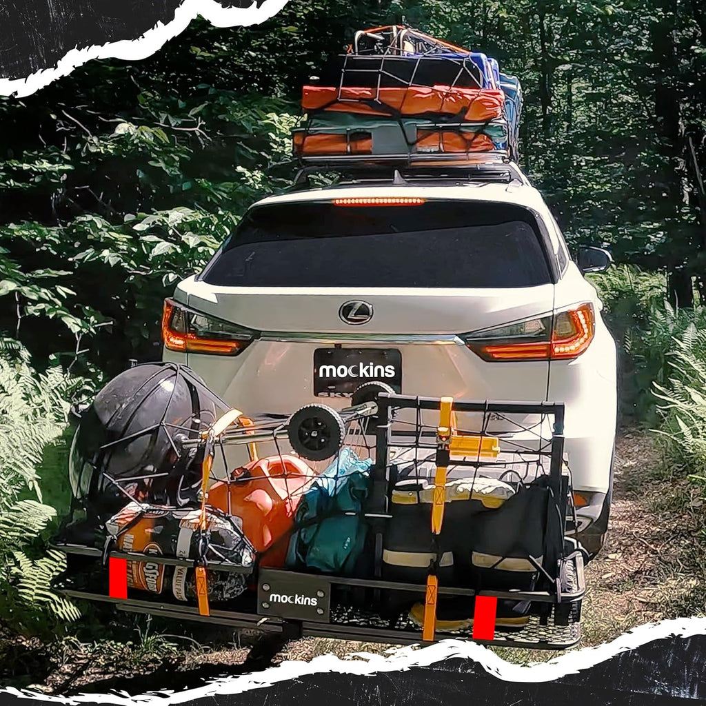 Mockins Porte-bagages pliable en acier résistant aux intempéries pour voiture, VUS et camion avec capacité de 226,8 kg | Récepteur d'attelage de 5,1 cm et accessoires de remorque cargo 152,4 x 50,8 x