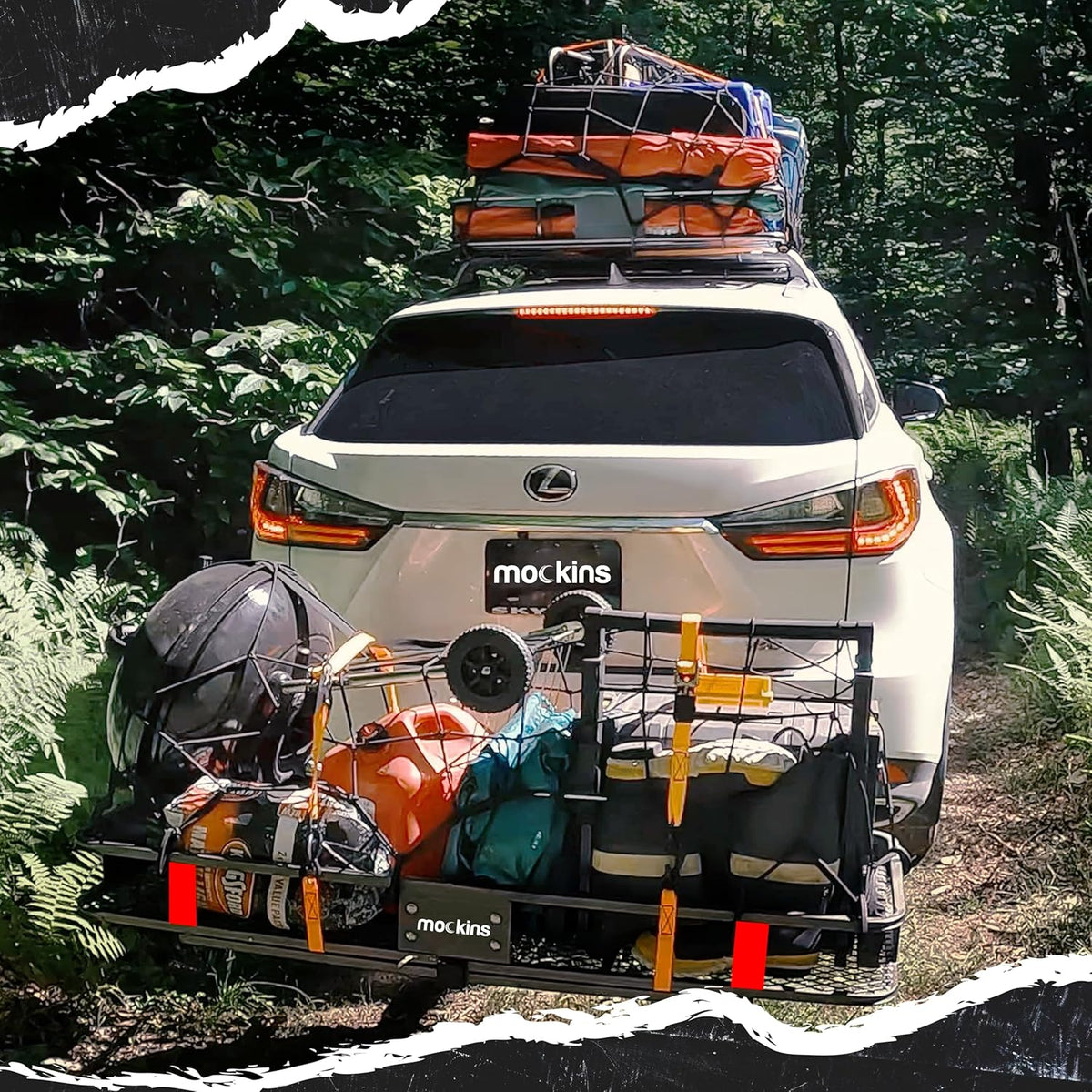 Mockins Porte-bagages pliable en acier résistant aux intempéries pour voiture, VUS et camion avec capacité de 226,8 kg | Récepteur d'attelage de 5,1 cm et accessoires de remorque cargo 152,4 x 50,8 x