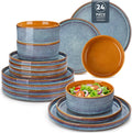 vancasso ONION Assiettes Service de Table 24 Pièces pour 8 Personnes, Service Complet en Grès - 8 Assiettes Plates, 8 Dessert et 8 Bols - Adapté au Micro-Ondes, Gla?ure Gris Bleu