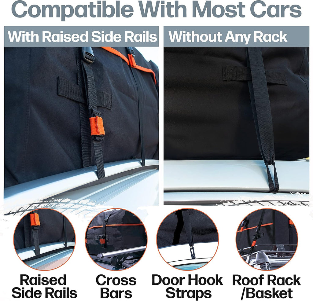 RoofPax 0,7 m3. Sac de Transport pour Toit Extra étanche, Double Fermeture éclair résistante aux intempéries, Tapis intégré, 10 Sangles d’arrimage Robustes pour Voitures avec ou sans Barres ou Rails