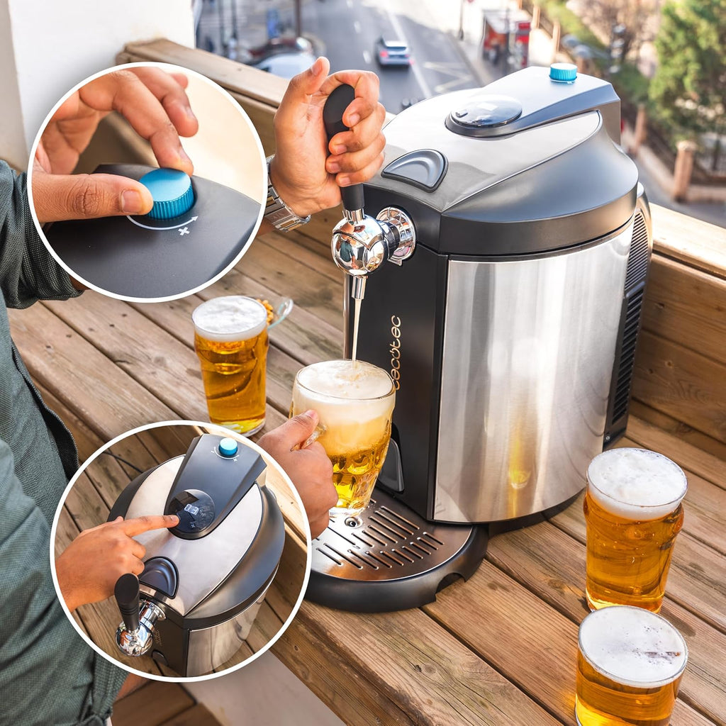 Cecotec Tireuse à Bière BeerFlow Steel 5000. Machine à Bière 65W  température réglable de 2-12°C Compatible avec barils pressurisés et non pressurisés de 5L  avec finition inox et pieds antidérapants