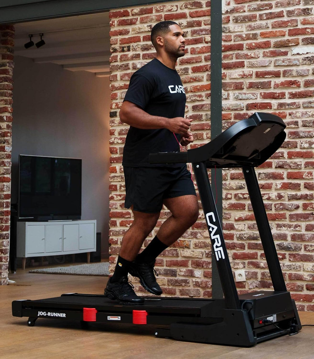 CARE FITNESS - Tapis de Course Connecté Jog Runner - Tapis de Marche électrique Inclinable et Pliable - Jusqu'à 18km/h - 18 Niveaux d'Inclinaison - 25 Programmes