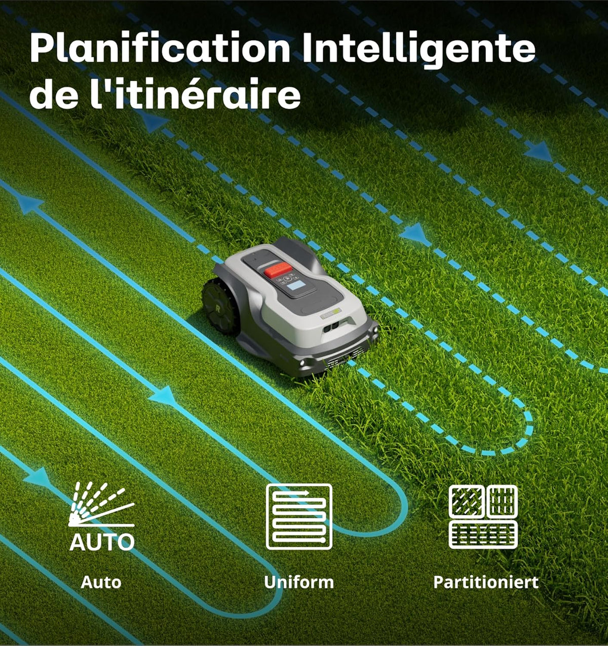 RoboUP Robot Tondeuse T1200Pro pour 1500㎡, Robot Tondeuse sans Fil Périphérique avec Tonte Personnalisé via APP, Tonte Précise des Bordures, Pentes 20°, Tondeuse Automatique pour Cour Avant et Arrière