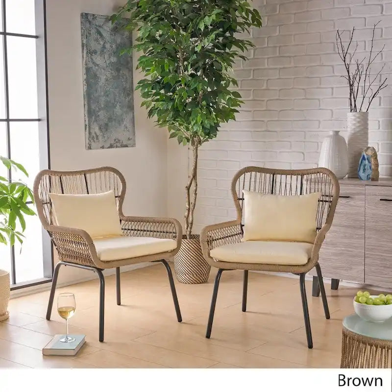 Tolovana Indoor Steel and Rope Club Chairs with Cushioned by Christopher Knight Home