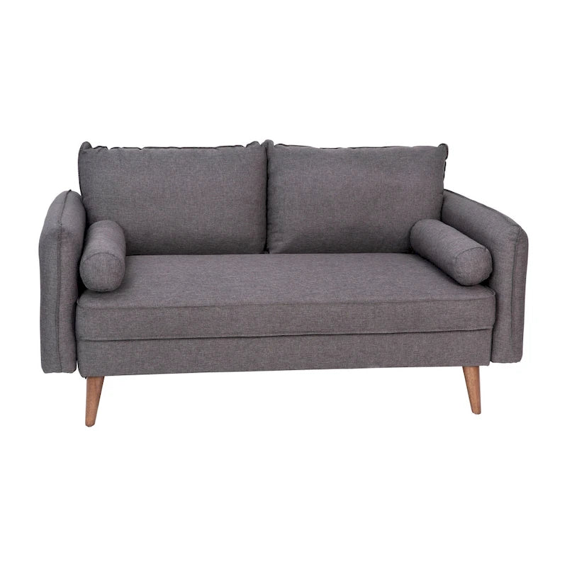 Compact Faux Linen Upholstered Loveseat with Wooden Legs