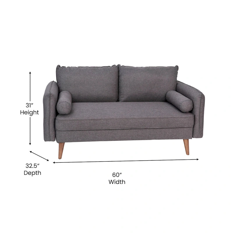 Compact Faux Linen Upholstered Loveseat with Wooden Legs