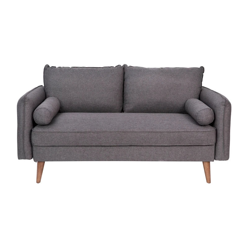Compact Faux Linen Upholstered Loveseat with Wooden Legs
