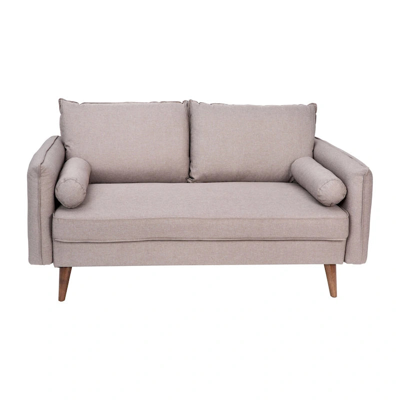 Compact Faux Linen Upholstered Loveseat with Wooden Legs